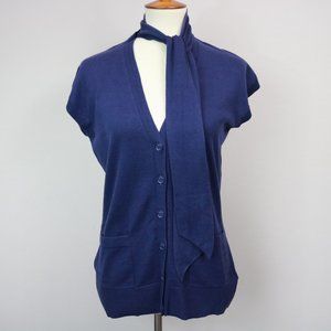 Michael Kors Navy Tie Neck Button Up Sleeveless Cardigan Women’s Size S